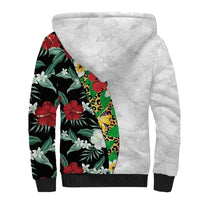 Hawaiian Tropical Flowers and Leaves Sherpa Hoodie on Leopard Pattern Half Style White-Black Version LT03 - Polynesian Pride
