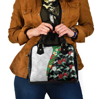 Hawaiian Tropical Flowers and Leaves Shoulder Handbag on Leopard Pattern Half Style White-Black Version - Polynesian Pride