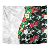Hawaiian Tropical Flowers and Leaves Tapestry on Leopard Pattern Half Style White-Black Version - Polynesian Pride