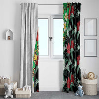 Hawaiian Tropical Flowers and Leaves Window Curtain on Leopard Pattern Half Style White-Black Version - Polynesian Pride