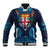 Fiji Coat of Arms Traditional Dashiki Baseball Jacket Tapa Art and Palm Leaves Pattern Dark Navy Color - Polynesian Pride