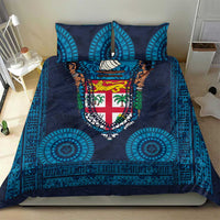 Fiji Coat of Arms Traditional Dashiki Bedding Set Tapa Art and Palm Leaves Pattern Dark Navy Color - Polynesian Pride