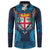 Fiji Coat of Arms Traditional Dashiki Button Sweatshirt Tapa Art and Palm Leaves Pattern Dark Navy Color - Polynesian Pride