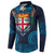 Fiji Coat of Arms Traditional Dashiki Button Sweatshirt Tapa Art and Palm Leaves Pattern Dark Navy Color - Polynesian Pride