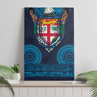 Fiji Coat of Arms Traditional Dashiki Canvas Wall Art Tapa Art and Palm Leaves Pattern Dark Navy Color - Polynesian Pride