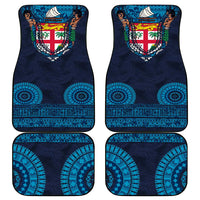 Fiji Coat of Arms Traditional Dashiki Car Mats Tapa Art and Palm Leaves Pattern Dark Navy Color - Polynesian Pride