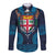 Fiji Coat of Arms Traditional Dashiki Long Sleeve Button Shirt Tapa Art and Palm Leaves Pattern Dark Navy Color - Polynesian Pride