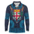 Fiji Coat of Arms Traditional Dashiki Long Sleeve Polo Shirt Tapa Art and Palm Leaves Pattern Dark Navy Color - Polynesian Pride