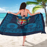 Fiji Coat of Arms Traditional Dashiki Sarong Tapa Art and Palm Leaves Pattern Dark Navy Color - Polynesian Pride