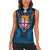 Fiji Coat of Arms Traditional Dashiki Women Sleeveless Polo Shirt Tapa Art and Palm Leaves Pattern Dark Navy Color - Polynesian Pride