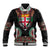 Fiji Coat of Arms Traditional Dashiki Baseball Jacket Tapa Art and Palm Leaves Pattern Black Color - Polynesian Pride