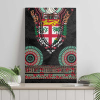 Fiji Coat of Arms Traditional Dashiki Canvas Wall Art Tapa Art and Palm Leaves Pattern Black Color - Polynesian Pride