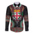 Fiji Coat of Arms Traditional Dashiki Long Sleeve Button Shirt Tapa Art and Palm Leaves Pattern Black Color - Polynesian Pride