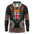 Fiji Coat of Arms Traditional Dashiki Long Sleeve Polo Shirt Tapa Art and Palm Leaves Pattern Black Color - Polynesian Pride