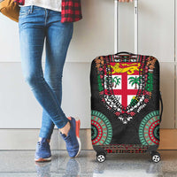 Fiji Coat of Arms Traditional Dashiki Luggage Cover Tapa Art and Palm Leaves Pattern Black Color - Polynesian Pride
