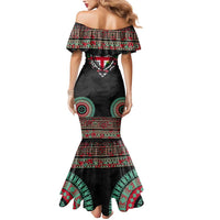 Fiji Coat of Arms Traditional Dashiki Mermaid Dress Tapa Art and Palm Leaves Pattern Black Color - Polynesian Pride