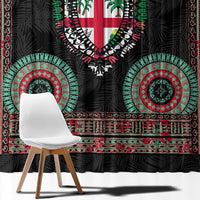 Fiji Coat of Arms Traditional Dashiki Window Curtain Tapa Art and Palm Leaves Pattern Black Color - Polynesian Pride