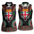 Fiji Coat of Arms Traditional Dashiki Women Sleeveless Polo Shirt Tapa Art and Palm Leaves Pattern Black Color - Polynesian Pride