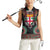 Fiji Coat of Arms Traditional Dashiki Women Sleeveless Polo Shirt Tapa Art and Palm Leaves Pattern Black Color - Polynesian Pride