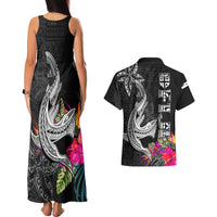 Polynesian Fiji Couples Matching Tank Maxi Dress and Hawaiian Shirt Shark and Hibiscus Tapa Pattern Version LT03 - Polynesian Pride