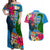 Malampa Fiji Day Couples Matching Off Shoulder Maxi Dress and Hawaiian Shirt Tropical Plants Mix Polynesian and Tapa Pattern LT03 Blue - Polynesian Pride