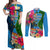 Malampa Fiji Day Couples Matching Off Shoulder Maxi Dress and Long Sleeve Button Shirts Tropical Plants Mix Polynesian and Tapa Pattern LT03 Blue - Polynesian Pride