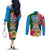 Malampa Fiji Day Couples Matching Off The Shoulder Long Sleeve Dress and Long Sleeve Button Shirts Tropical Plants Mix Polynesian and Tapa Pattern LT03 - Polynesian Pride