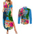 Malampa Fiji Day Couples Matching Summer Maxi Dress and Long Sleeve Button Shirts Tropical Plants Mix Polynesian and Tapa Pattern LT03 Blue - Polynesian Pride
