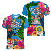 Malampa Fiji Day Women V Neck T Shirt Tropical Plants Mix Polynesian and Tapa Pattern LT03 - Polynesian Pride