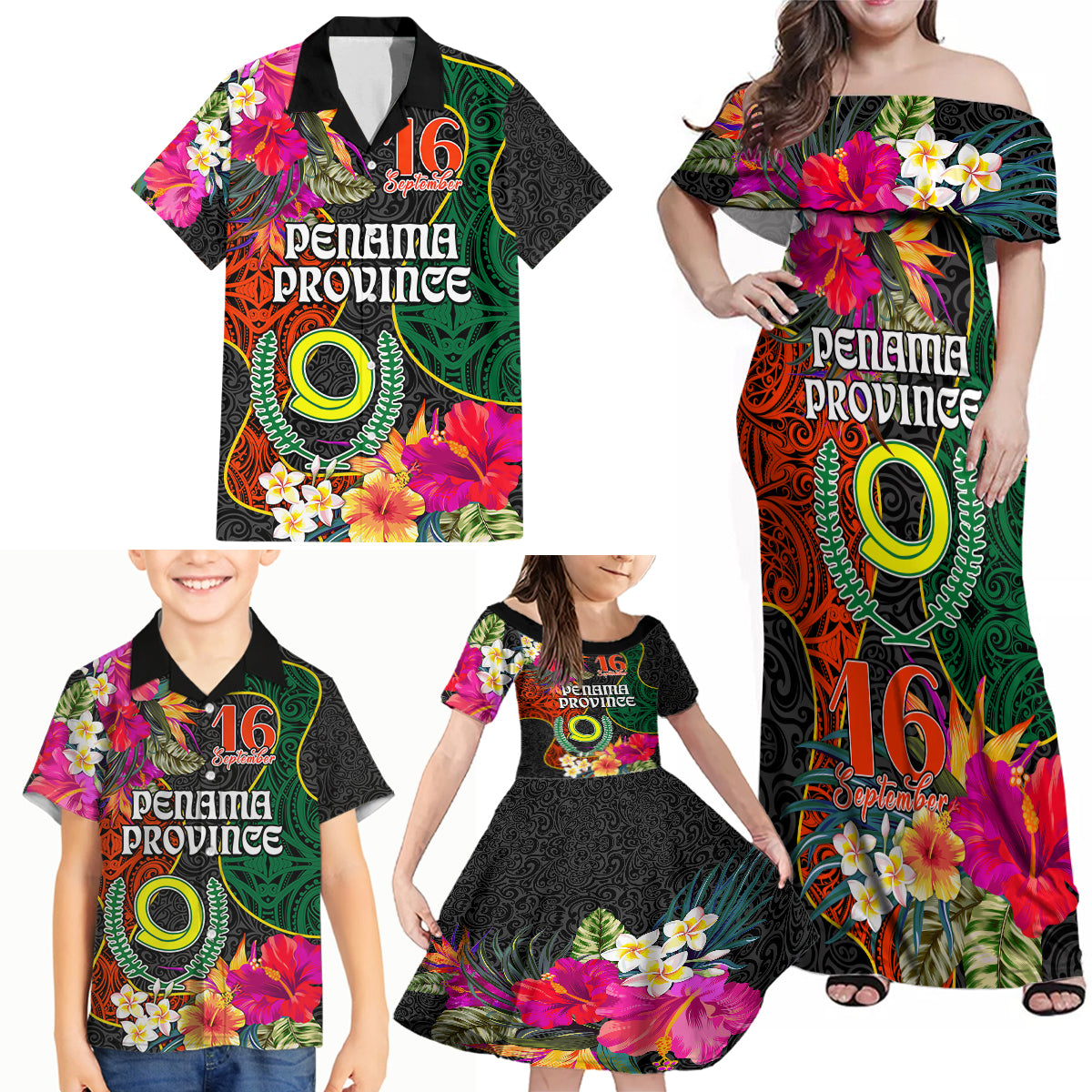 Penama Day Family Matching Off Shoulder Maxi Dress and Hawaiian Shirt 16th September Polynesian Pattern with Pacific Flower LT03 - Polynesian Pride