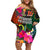 Penama Day Family Matching Off Shoulder Short Dress and Hawaiian Shirt 16th September Polynesian Pattern with Pacific Flower LT03 Mom's Dress Black - Polynesian Pride