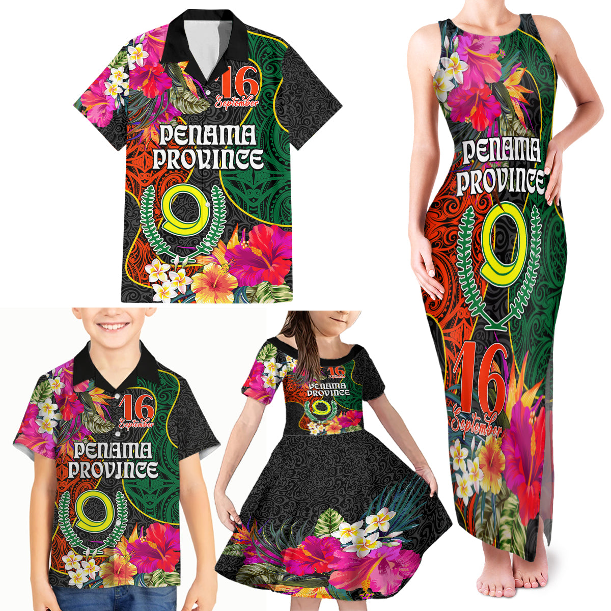 Penama Day Family Matching Tank Maxi Dress and Hawaiian Shirt 16th September Polynesian Pattern with Pacific Flower LT03 - Polynesian Pride