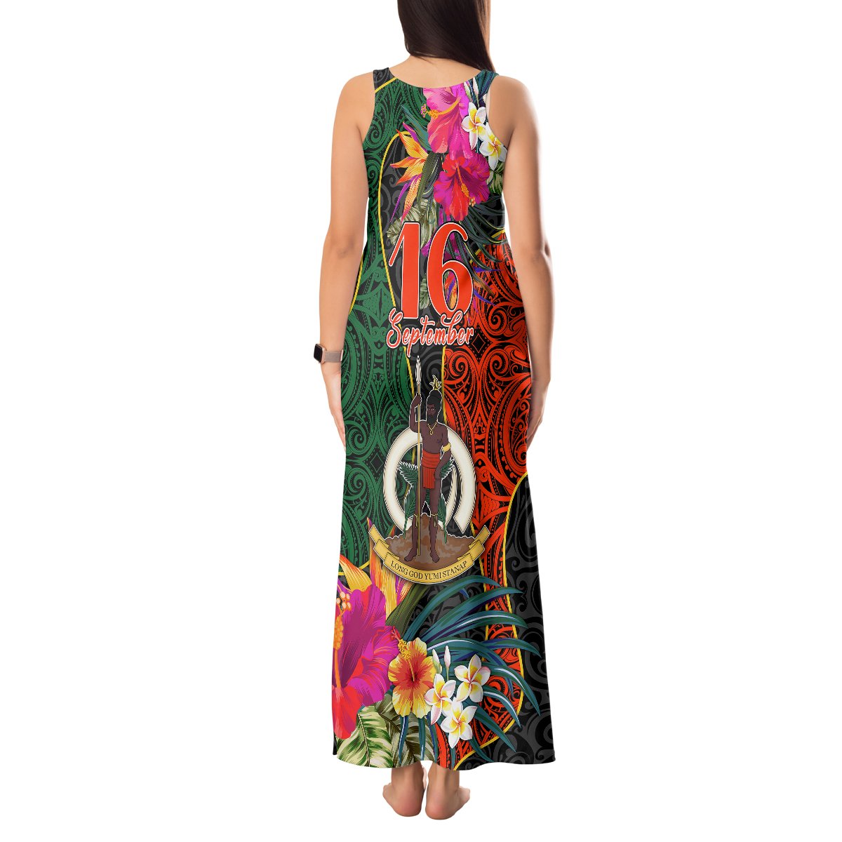 Penama Day Tank Maxi Dress 16th September Polynesian Pattern with Pacific Flower LT03 - Polynesian Pride