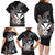 Hawaiian Whale and Kanaka Maoli Symbol Family Matching Long Sleeve Bodycon Dress and Hawaiian Shirt Hibiscus with Hawaii Map and Polynesian Tattoo Grayscale Color