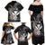 Hawaiian Whale and Kanaka Maoli Symbol Family Matching Off Shoulder Maxi Dress and Hawaiian Shirt Hibiscus with Hawaii Map and Polynesian Tattoo Grayscale Color