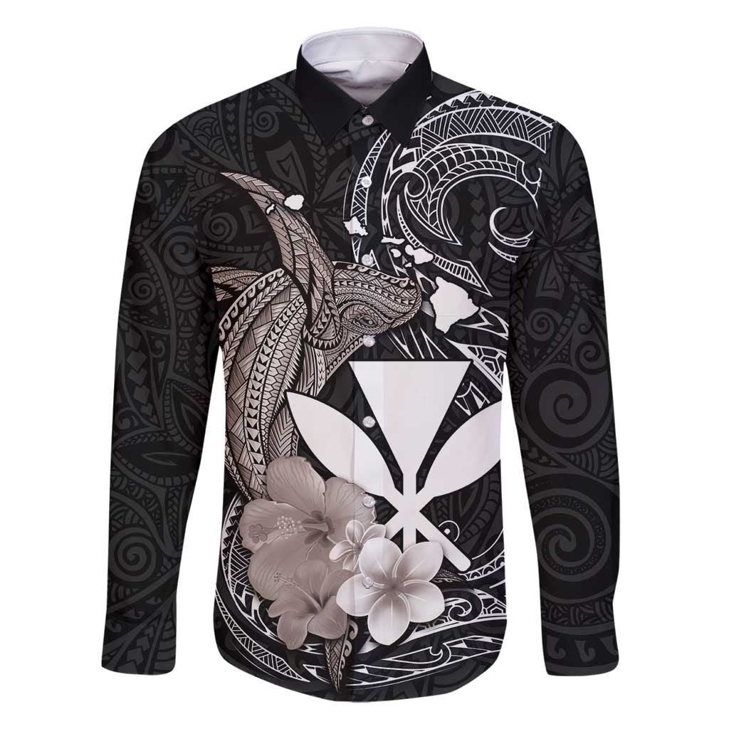 Hawaiian Whale and Kanaka Maoli Symbol Family Matching Summer Maxi Dress and Hawaiian Shirt Hibiscus with Hawaii Map and Polynesian Tattoo Grayscale Color