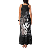 Hawaiian Whale and Kanaka Maoli Symbol Family Matching Tank Maxi Dress and Hawaiian Shirt Hibiscus with Hawaii Map and Polynesian Tattoo Grayscale Color