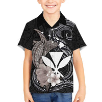 Hawaiian Whale and Kanaka Maoli Symbol Hawaiian Shirt Hibiscus with Hawaii Map and Polynesian Tattoo Grayscale Color