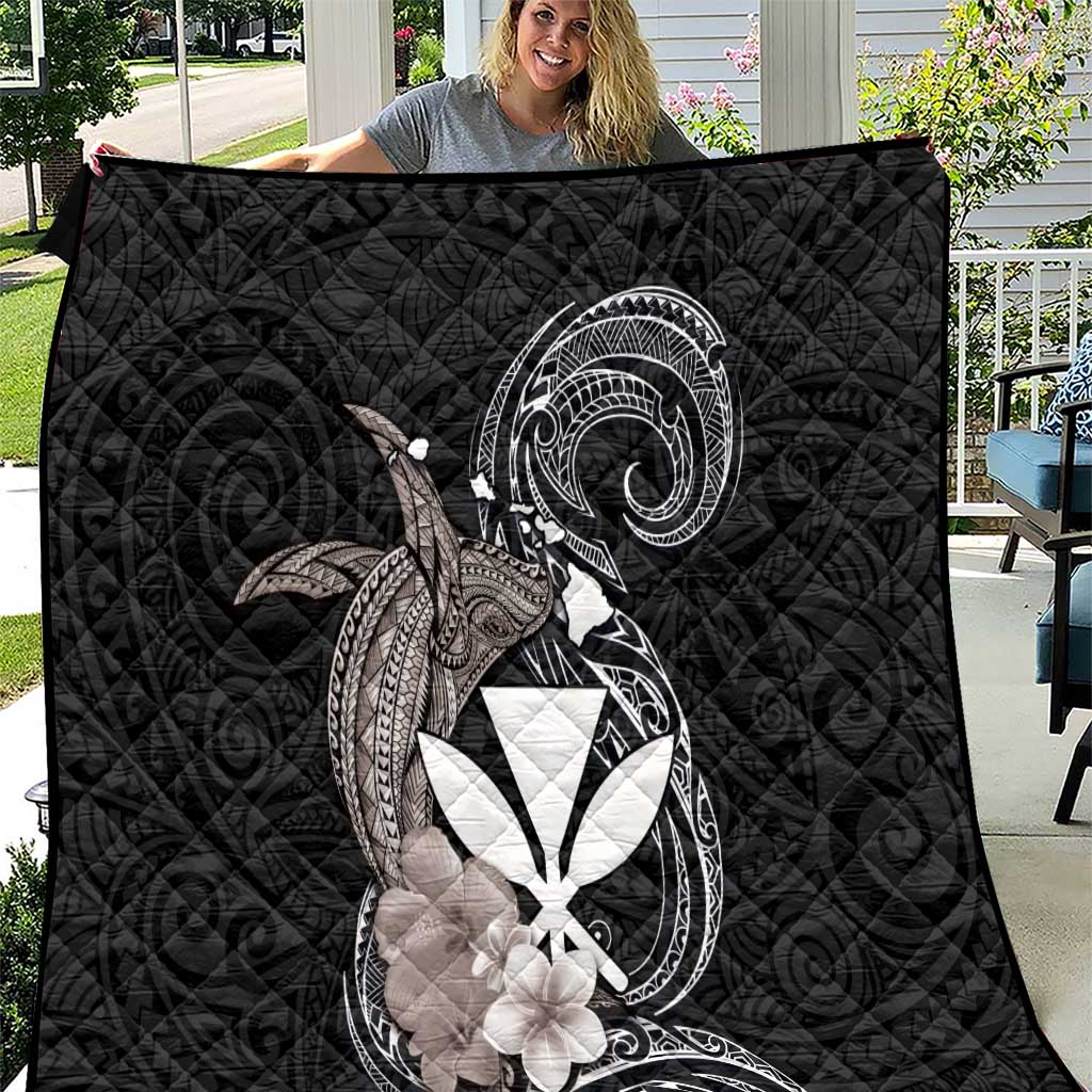 Hawaiian Whale and Kanaka Maoli Symbol Quilt Hibiscus with Hawaii Map and Polynesian Tattoo Grayscale Color