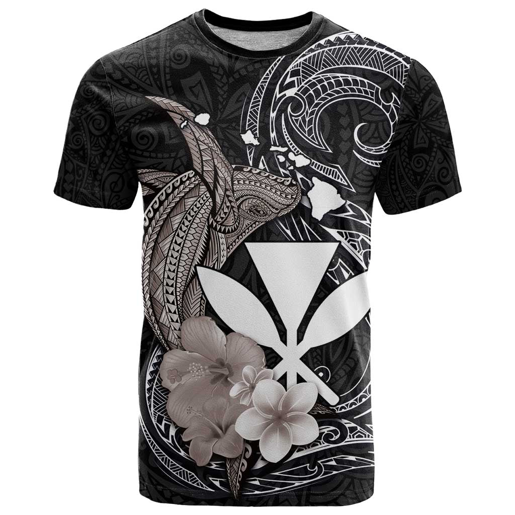 Hawaiian Whale and Kanaka Maoli Symbol T Shirt Hibiscus with Hawaii Map and Polynesian Tattoo Grayscale Color