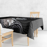 Hawaiian Whale and Kanaka Maoli Symbol Tablecloth Hibiscus with Hawaii Map and Polynesian Tattoo Grayscale Color