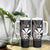 Hawaiian Whale and Kanaka Maoli Symbol Tumbler With Handle Hibiscus with Hawaii Map and Polynesian Tattoo Grayscale Color