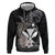 Hawaiian Whale and Kanaka Maoli Symbol Zip Hoodie Hibiscus with Hawaii Map and Polynesian Tattoo Grayscale Color