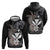 Hawaiian Whale and Kanaka Maoli Symbol Zip Hoodie Hibiscus with Hawaii Map and Polynesian Tattoo Grayscale Color
