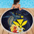 Hawaiian Whale and Kanaka Maoli Symbol Beach Blanket Hibiscus with Hawaii Map and Polynesian Tattoo Deep Sea Color