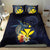 Hawaiian Whale and Kanaka Maoli Symbol Bedding Set Hibiscus with Hawaii Map and Polynesian Tattoo Deep Sea Color