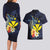 Hawaiian Whale and Kanaka Maoli Symbol Couples Matching Long Sleeve Bodycon Dress and Hawaiian Shirt Hibiscus with Hawaii Map and Polynesian Tattoo Deep Sea Color