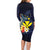 Hawaiian Whale and Kanaka Maoli Symbol Family Matching Long Sleeve Bodycon Dress and Hawaiian Shirt Hibiscus with Hawaii Map and Polynesian Tattoo Deep Sea Color