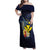 Hawaiian Whale and Kanaka Maoli Symbol Family Matching Off Shoulder Maxi Dress and Hawaiian Shirt Hibiscus with Hawaii Map and Polynesian Tattoo Deep Sea Color