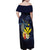 Hawaiian Whale and Kanaka Maoli Symbol Family Matching Off Shoulder Maxi Dress and Hawaiian Shirt Hibiscus with Hawaii Map and Polynesian Tattoo Deep Sea Color